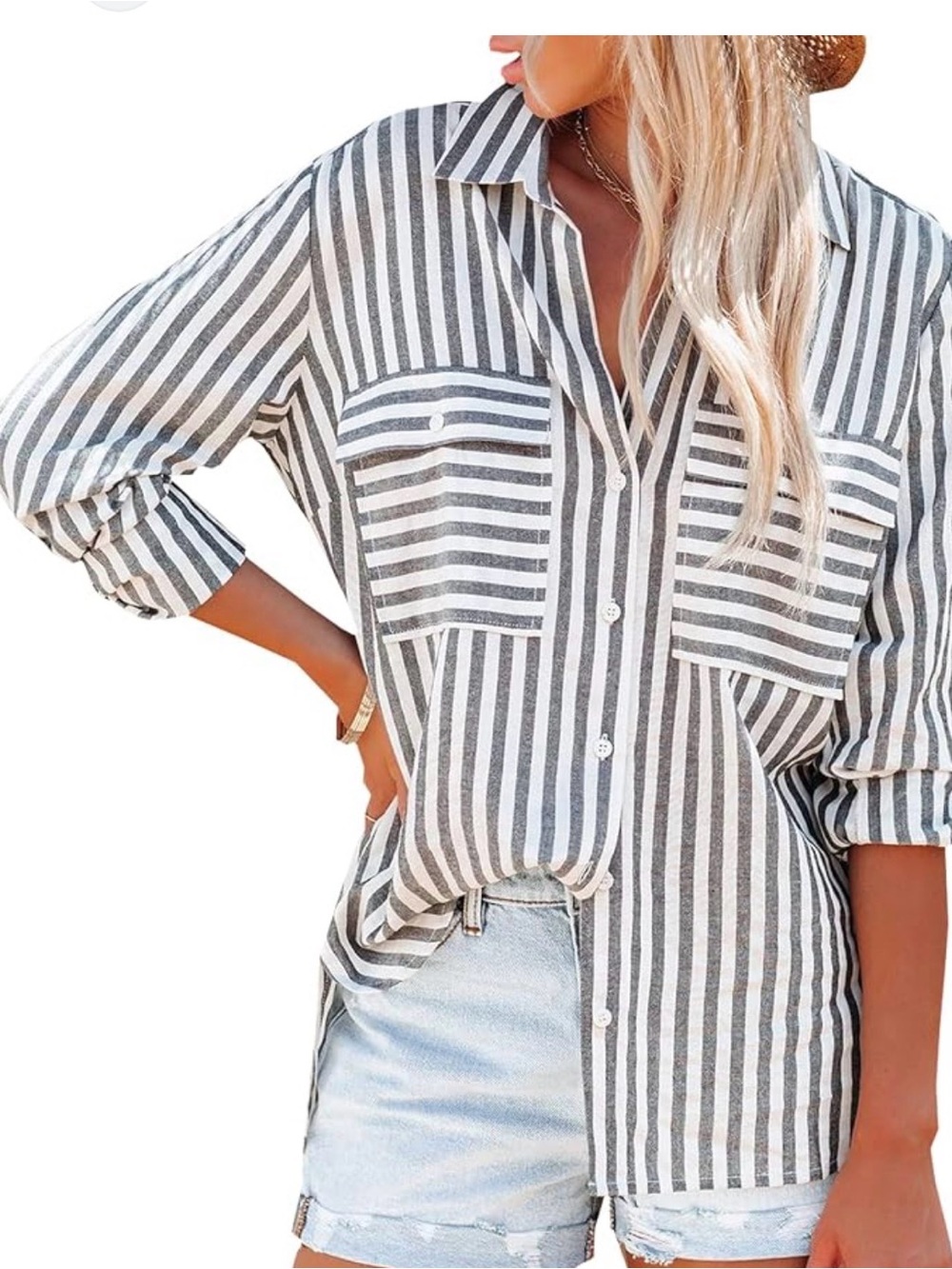 Korye Women's Striped Button-Down Shirt - Grey & White